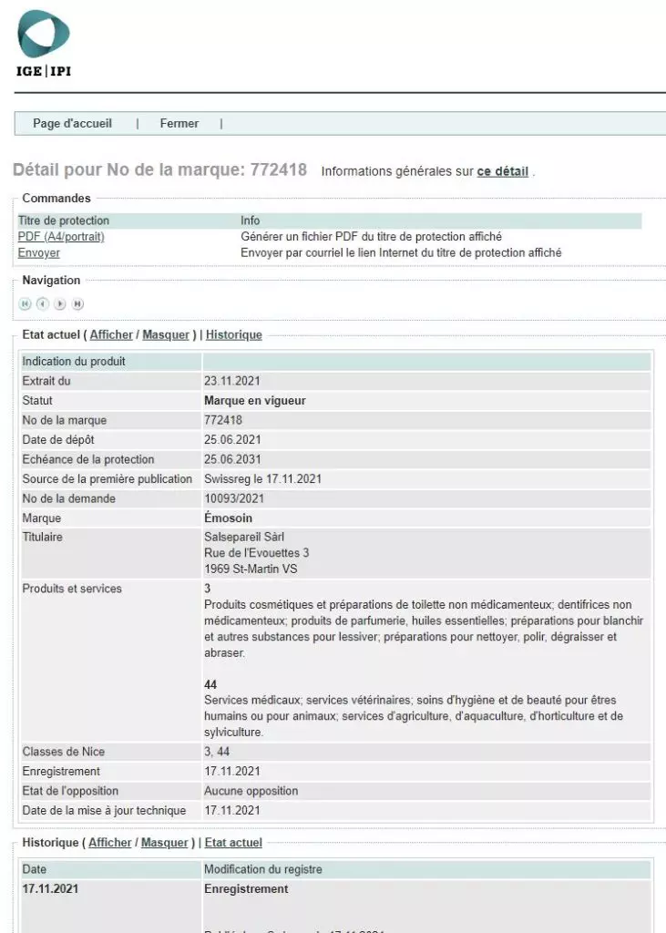 émosoin est une marque déposée en Suisse et à l'international dans les pays francophones 